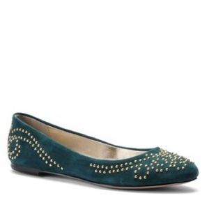 NWT ISOLA green suede gold-studded flats size 7.5 new in box NIB